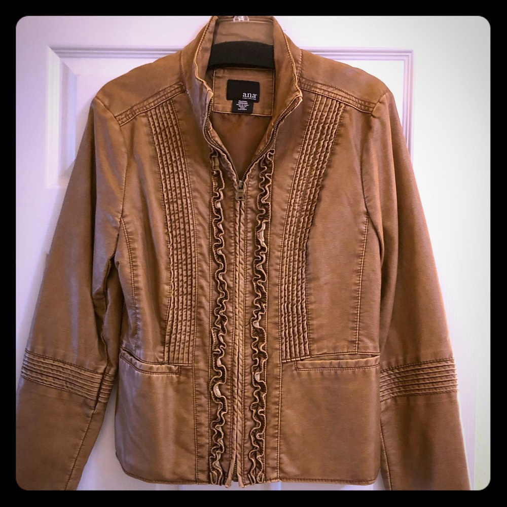 ana Carmel faux leather jacket/coat ruffle accents